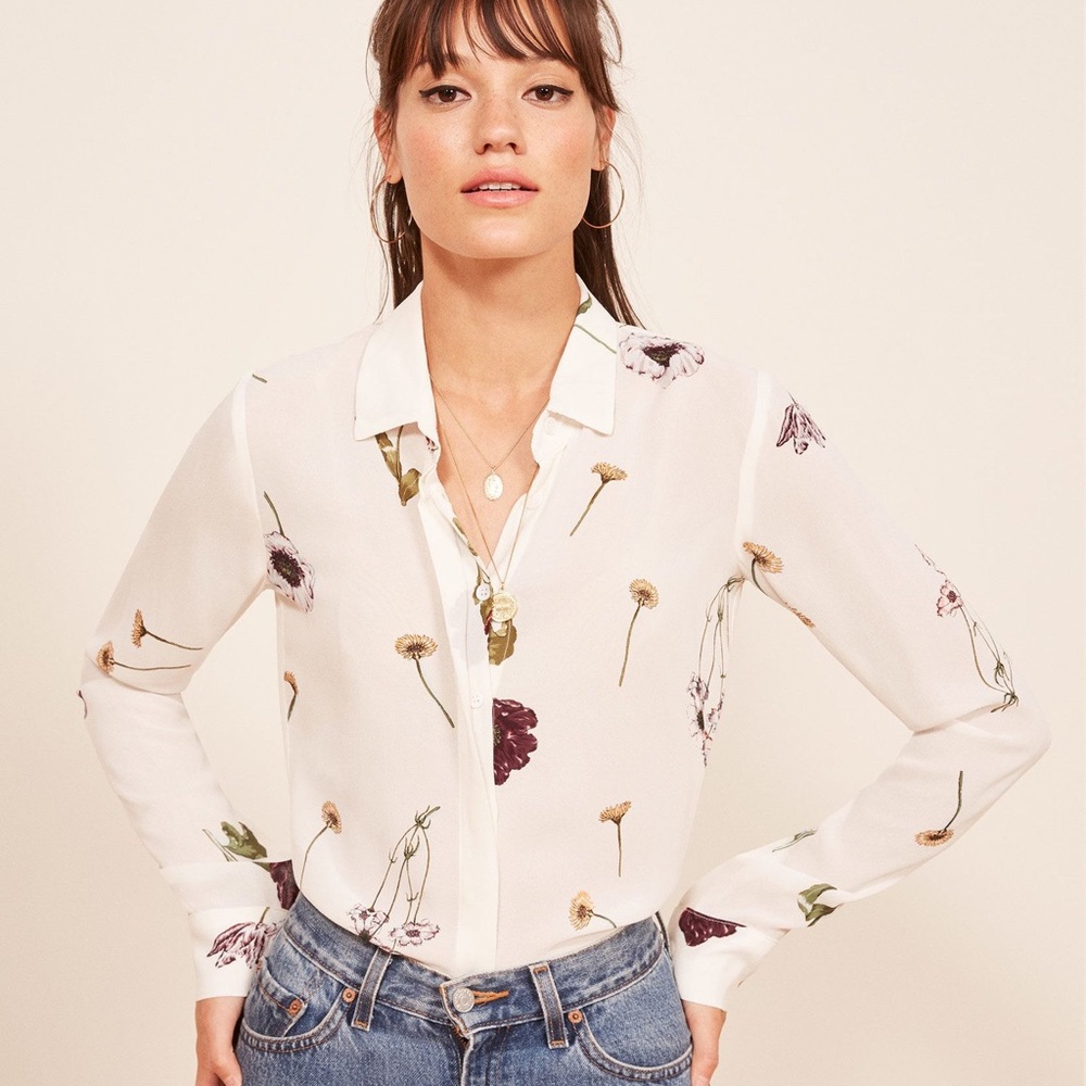 Reformation Violet Dandelion Floral Long Sleeve